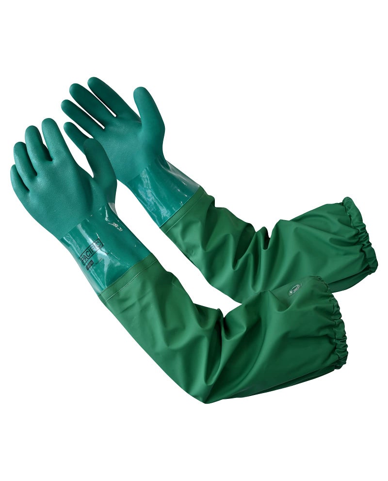 PACIFIC PPE 26" Rubber Chemical Resistant Gloves, PVC Reusable, Heavy Duty Waterproof With Cotton Liner, Anti-skid, Acid-alkali and Oil Resistant, Large - Image 1
